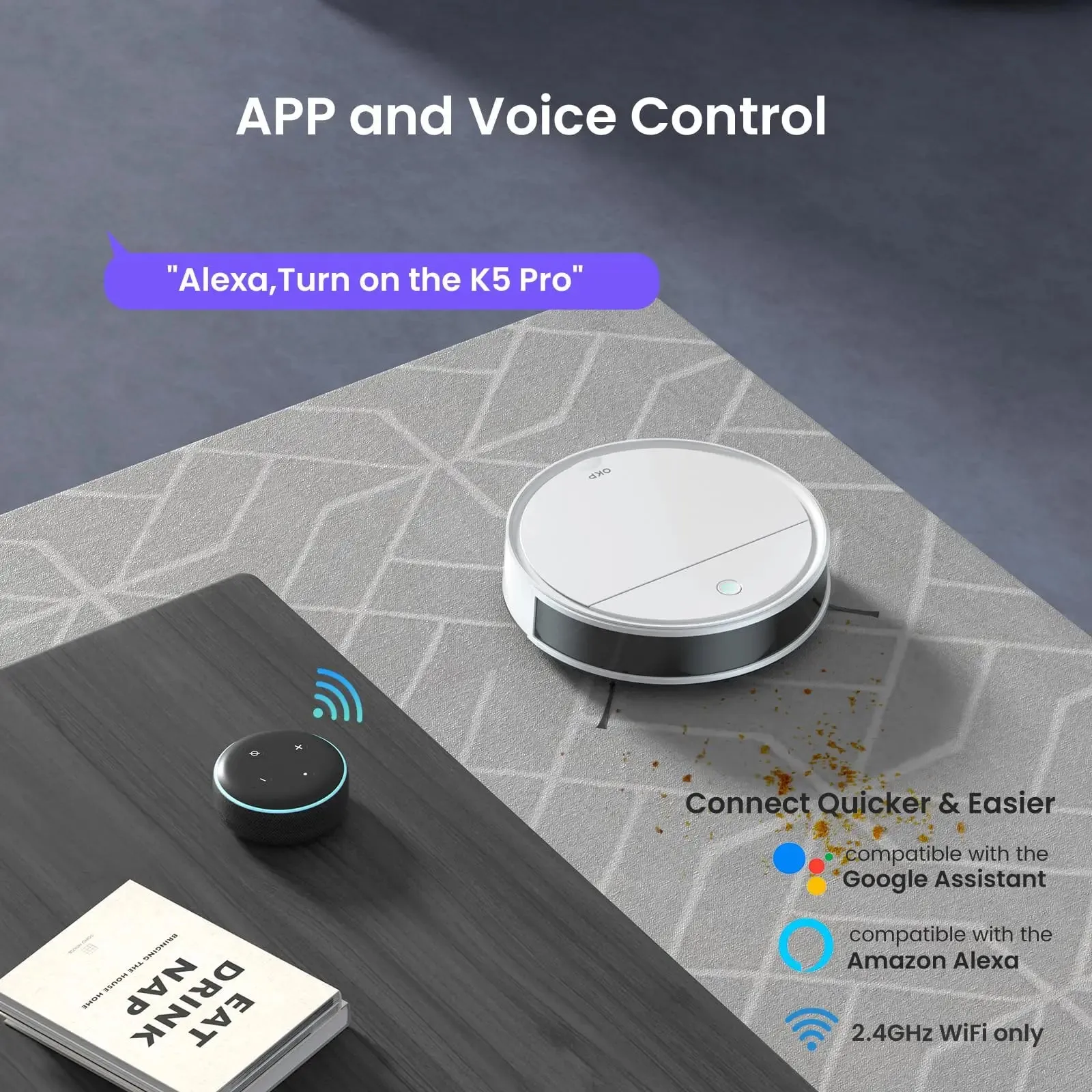 5000Pa 180 Minutes Wifi/App Self Charging Robot Vacuum Cleaner For Hard Floors Animal Hair Carpets