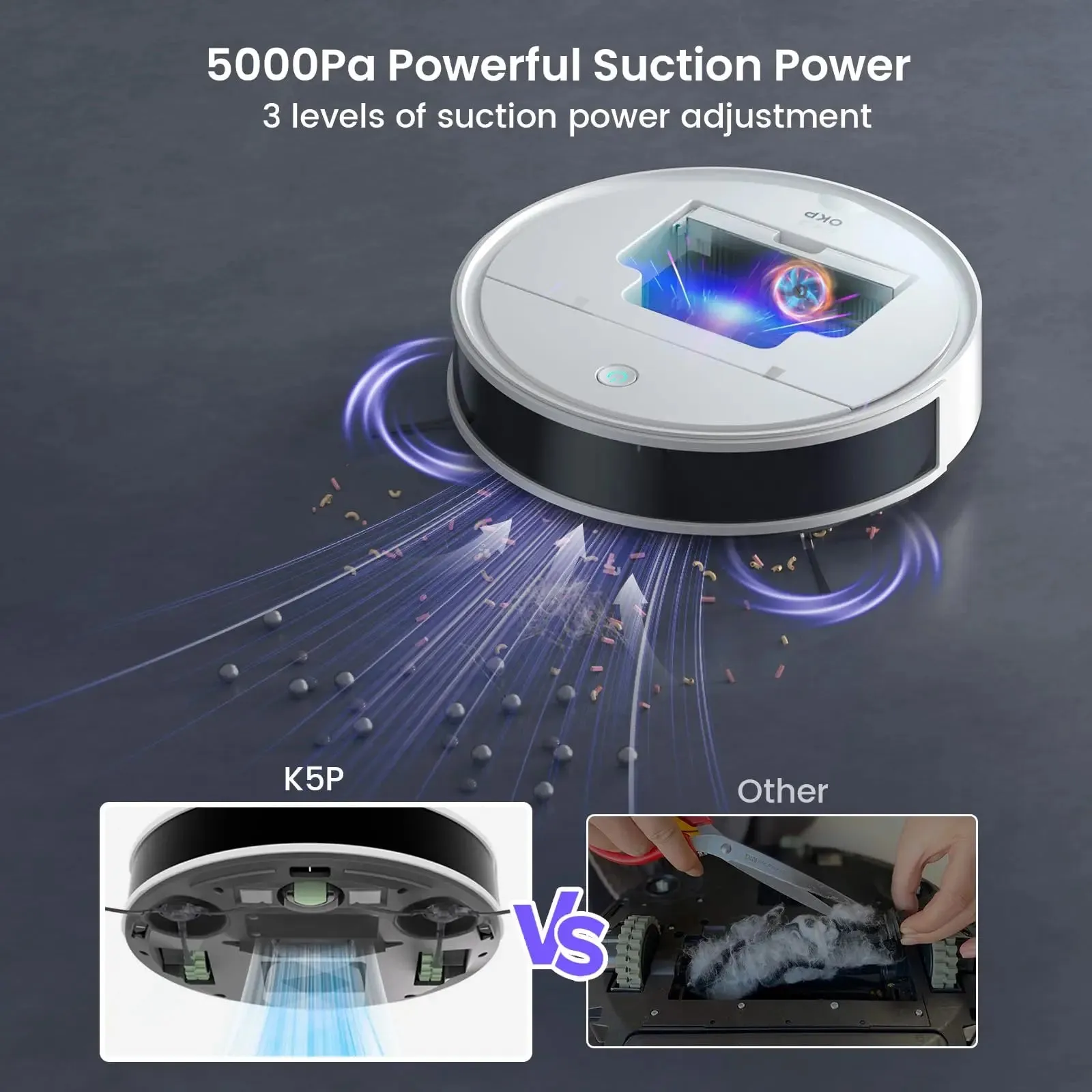 5000Pa 180 Minutes Wifi/App Self Charging Robot Vacuum Cleaner For Hard Floors Animal Hair Carpets