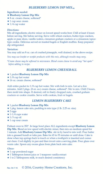 Blueberry Lemon Dip Mix
