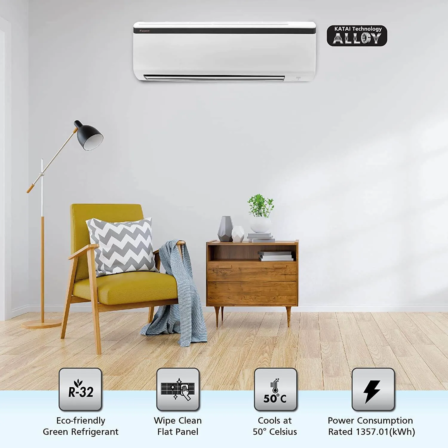Daikin FTQ60UV16U5 1.8 Ton 2 Star KATAI Technology, Fixed Speed Split AC  White