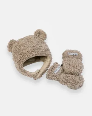 Hat & Mittens Set Teddy, Oatmeal