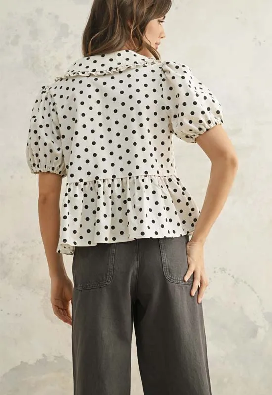 Polka Dot Linen Blouse - Oatmeal