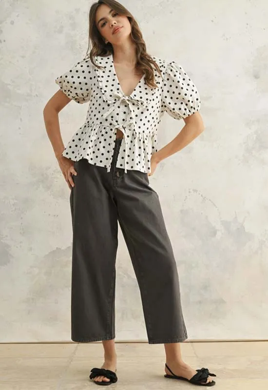Polka Dot Linen Blouse - Oatmeal