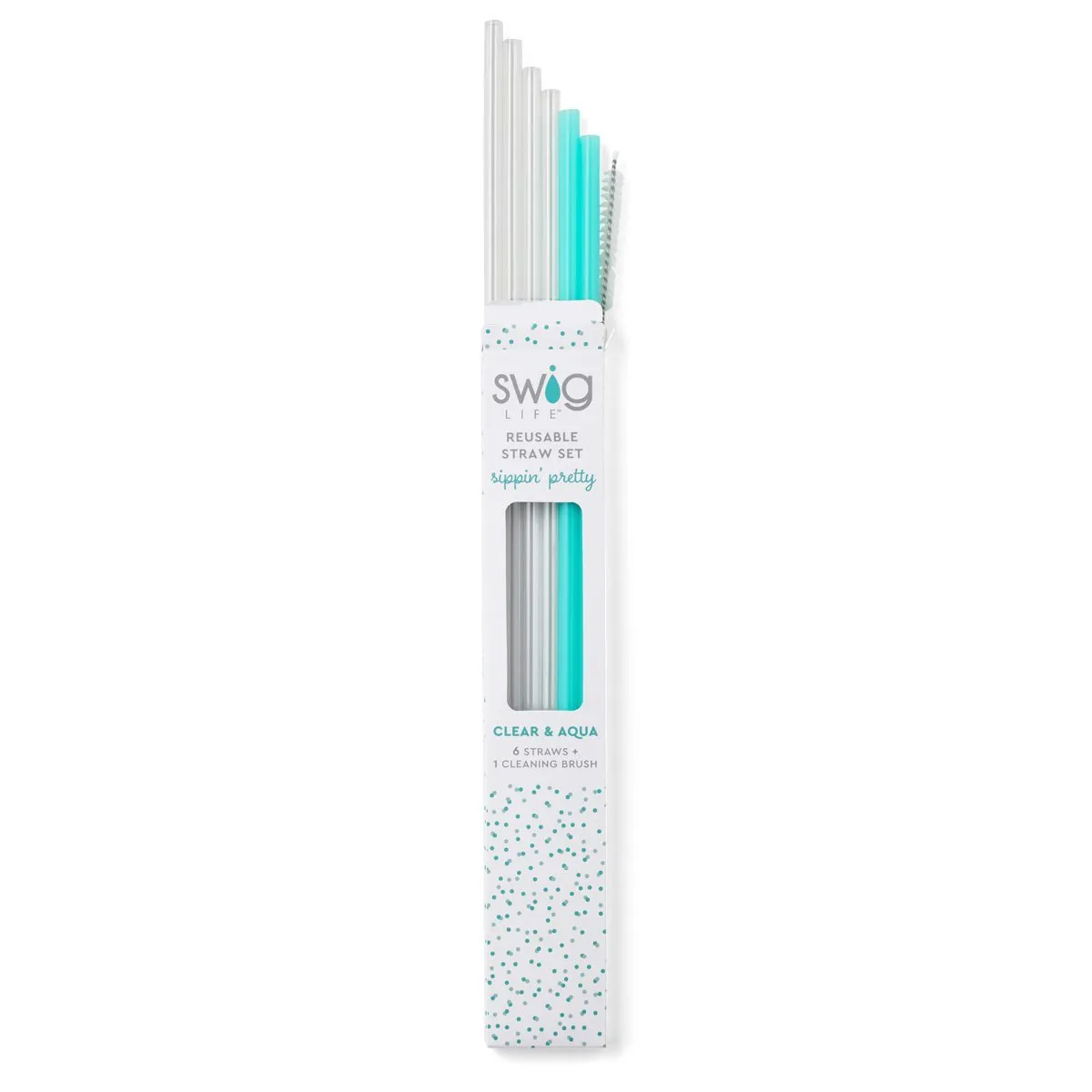 Swig Clear & Aqua Reusable Tall Straw Set