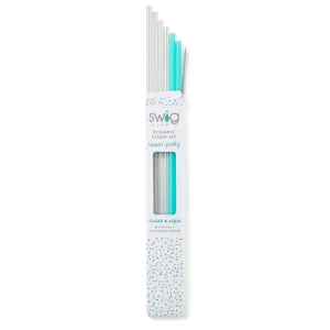 Swig Clear & Aqua Reusable Tall Straw Set